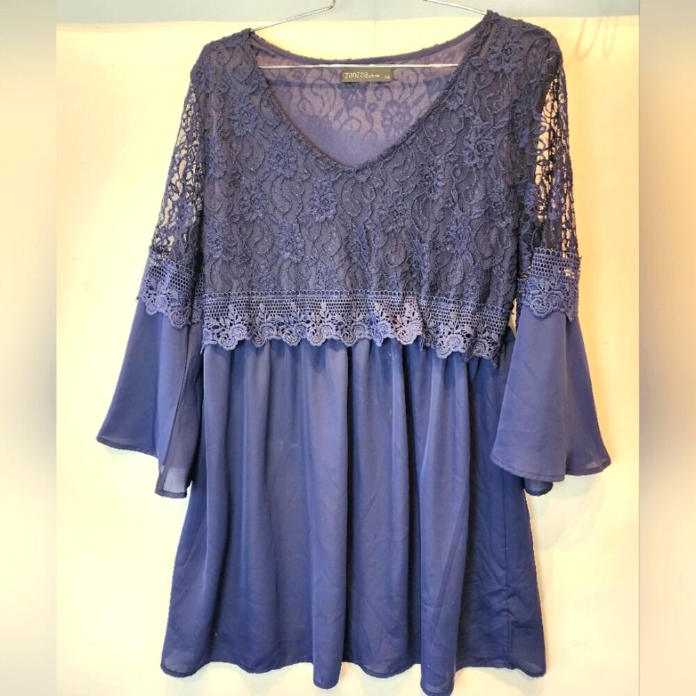 New Navy Blue Crochet‎ Lace Navy Blue Dress Lined V-Neck Dress Size XXL